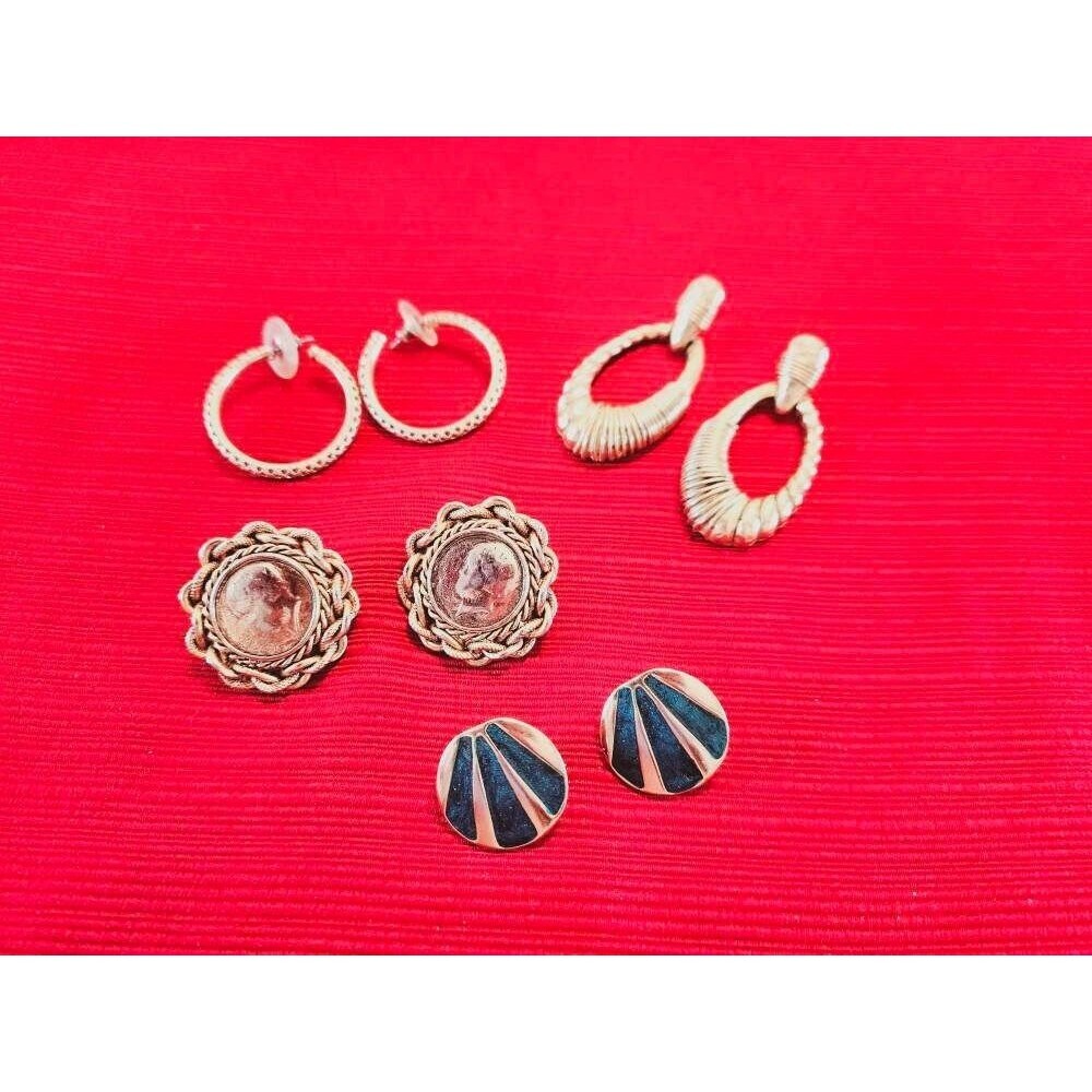 Vintage Gold Tone Earrings, Costume Jewelry Lot of 4